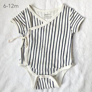 💙2/$25 Pehr 6-12 Months Baby Short Sleeve Kimono One Piece Bodysuit Stripe Blue